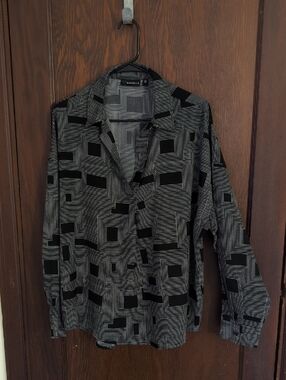 Rafaella Gray and White Striped Polyester Top - Size XL